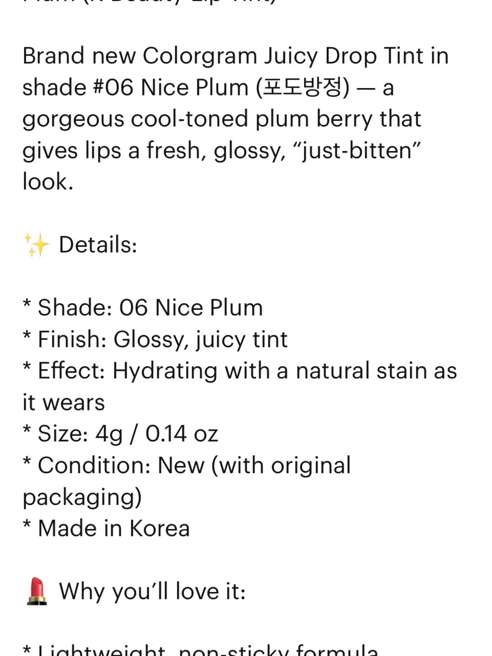 Colorgram Juicy Drop Tint Lip Gloss - 06 Nice Plum (Plum Pink)